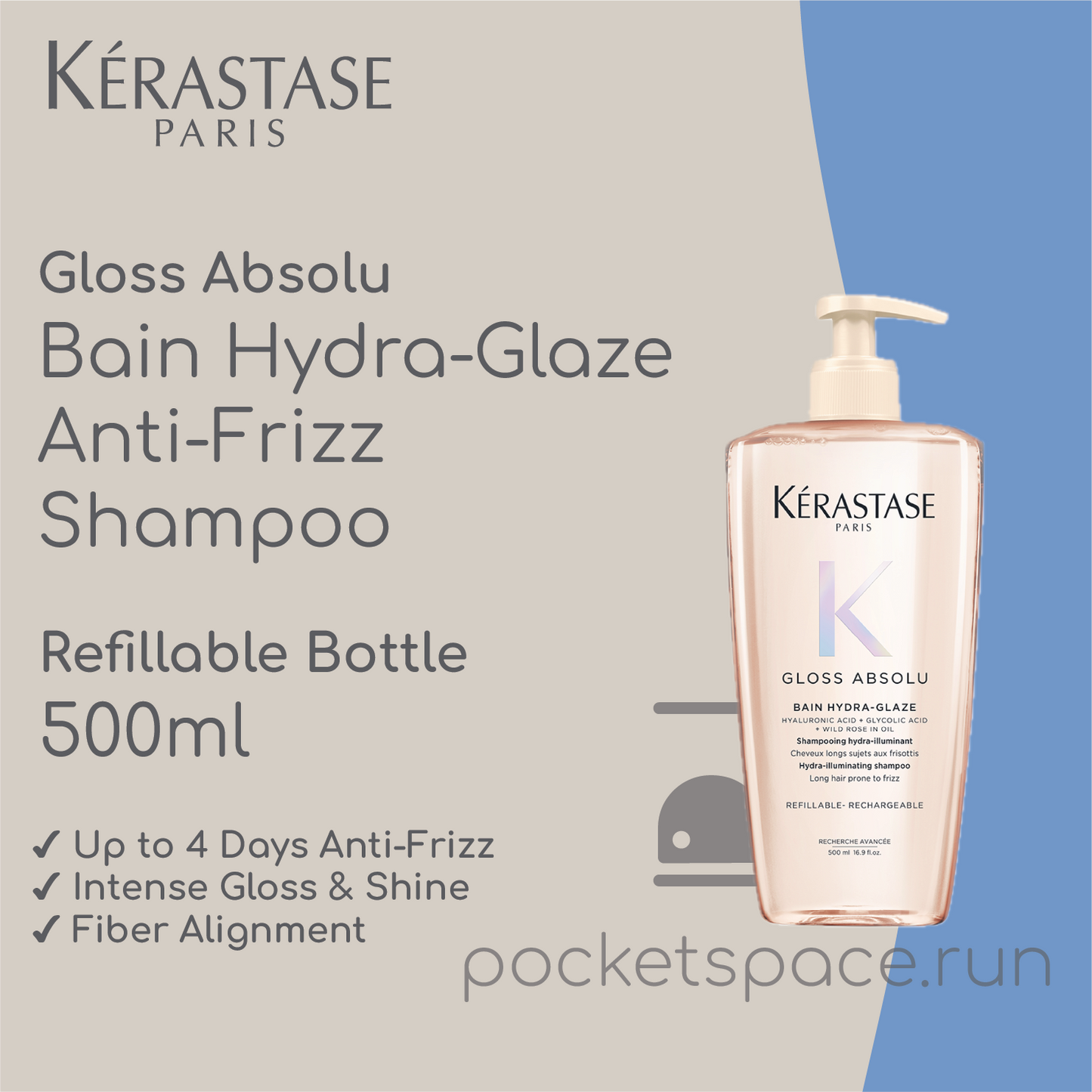 Kérastase Gloss Absolu Bain Hydra-Glaze Anti-Frizz Shampoo - Refillable Bottle 500ml