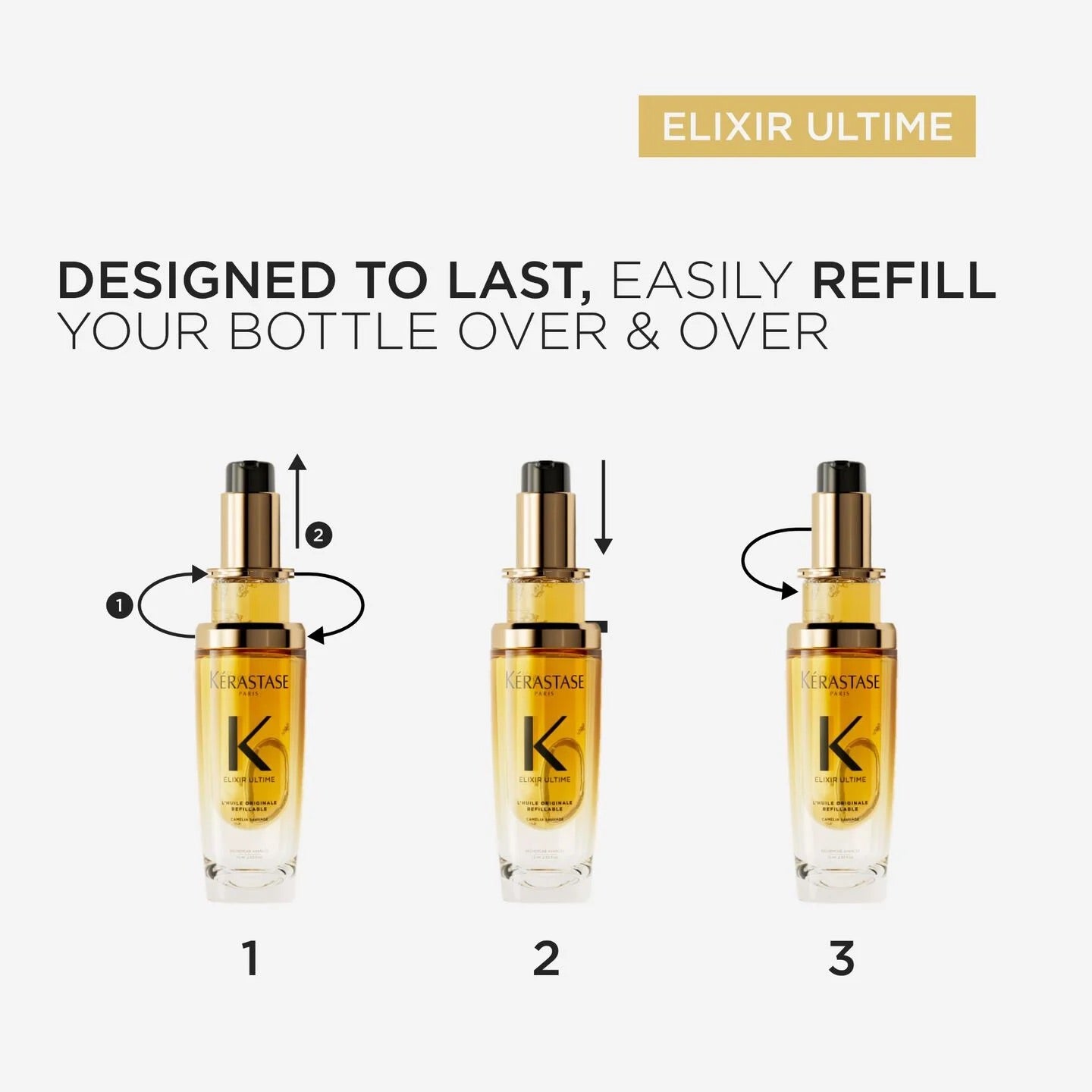 Kerastase Elixir Ultime Refillable Hydrating Hair Oil Travel Bundle (Bottle + Refill + Pouch)